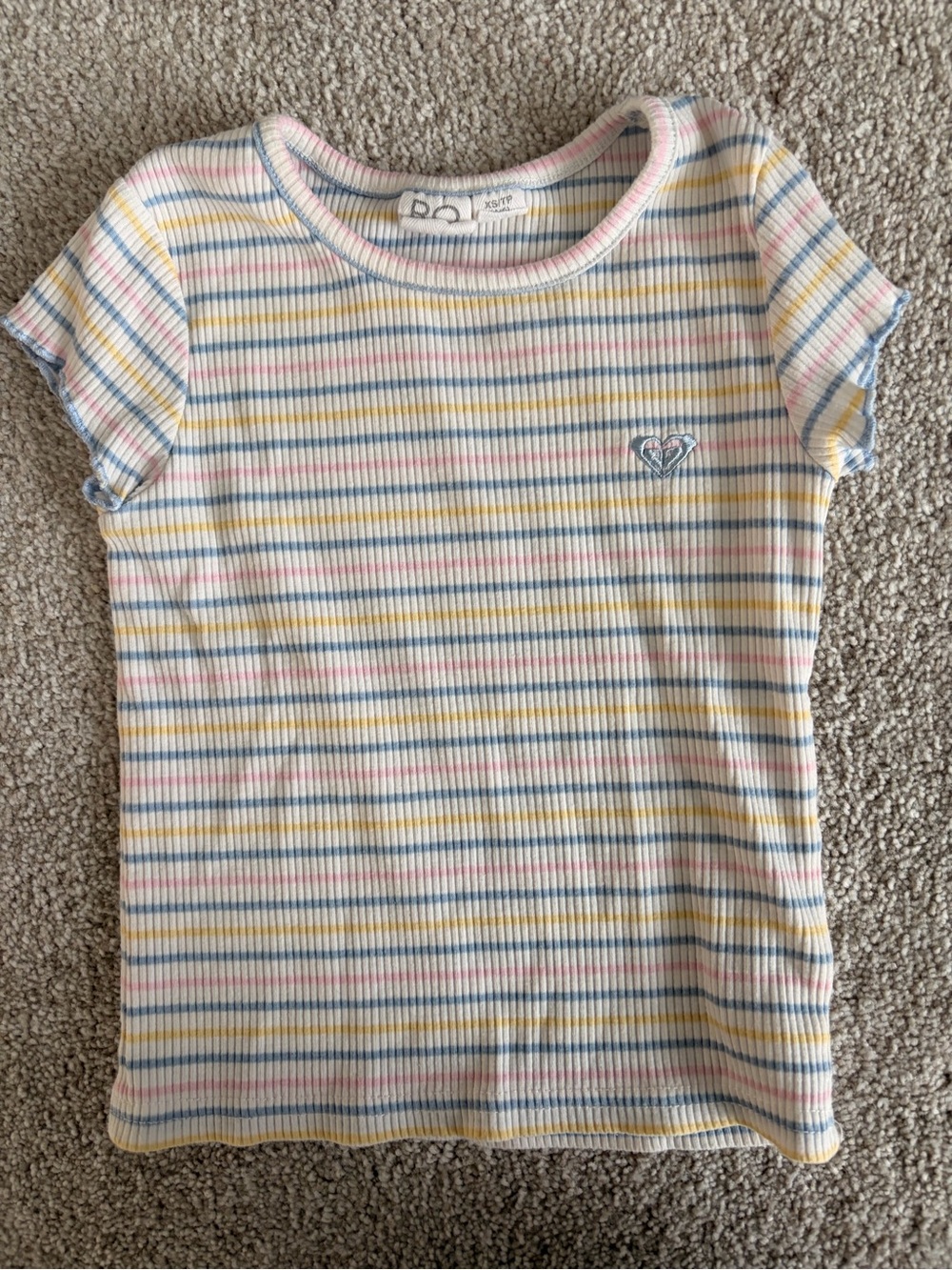 Roxy Pastel Striped Ribbed Short Sleeve Tee - Pink, Blue, Yellow
